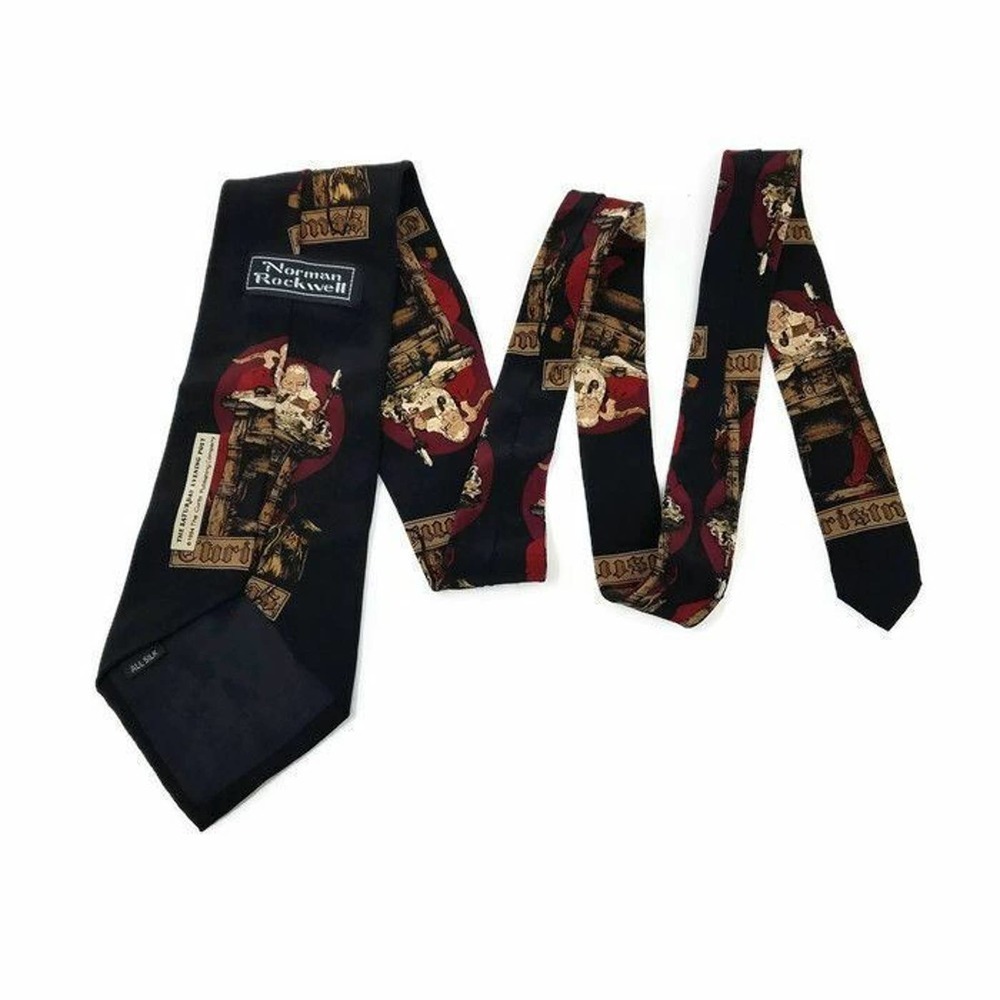 Norman Rockwell Christmas 1994 Silk Santa Claus Tie Necktie Made in Canada 55" - Picture 6 of 7